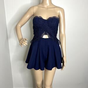 Hello Molly Navy Lace Strapless Bustier Romper